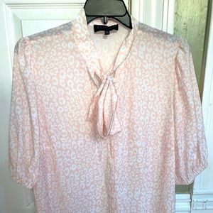 BNWT Blush pink animal print button down bow blouse